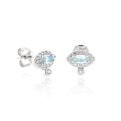 Silver Blue Crystal Eye Stud Earrings