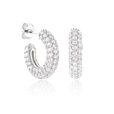 Huggie Hoops in cristallo argentato grosso