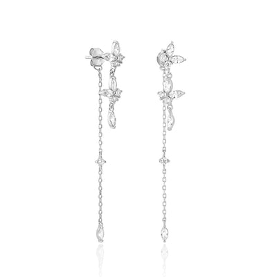 Silver crystal butterfly drop earrings