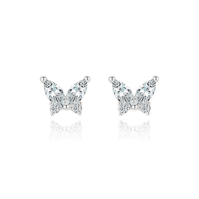 Silver Crystal Butterfly Stud Earrings