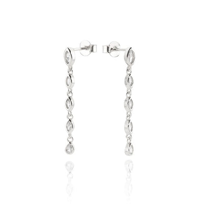 Silver Crystal Drop Chain Earrings