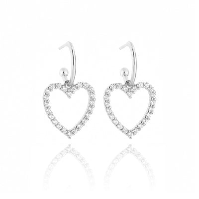 Silver crystal heart dangle earrings
