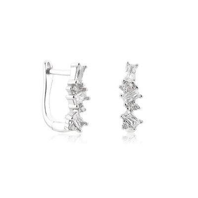 Silver Crystal U Hoop Earrings