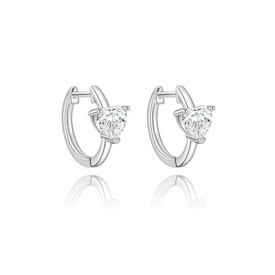Silver cz heart huggie earrings