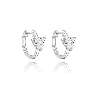 Silver CZ Heart Huggie Earrings