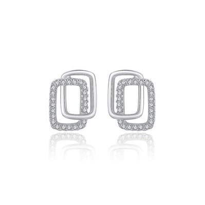 Silver double square crystal studs