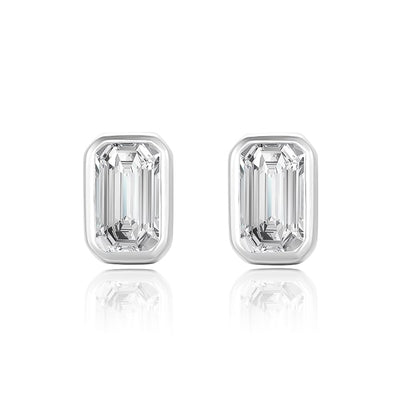 Silver Emerald-Cut Crystal Studs