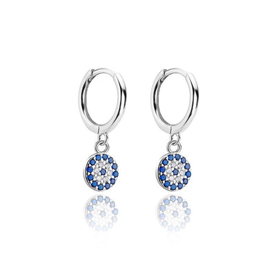 Silver Evil Eye Huggie Earrings