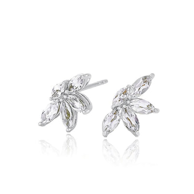 Silver flower crystal cluster studs