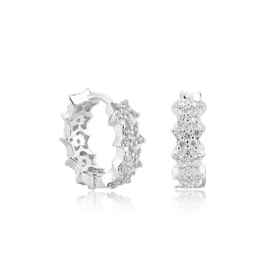 Silver flower pavé hoop earrings