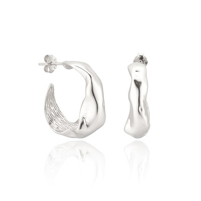Irregular silver hoop earrings