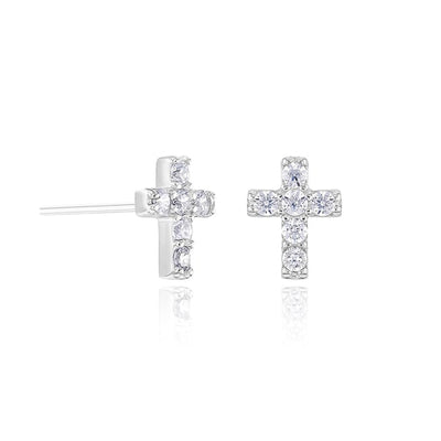 Silver Mini Crystal Cross Studs