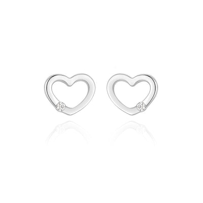 Silver Open Heart Stud Earrings