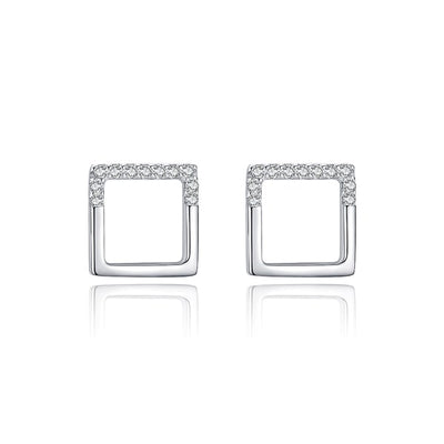 Silver Open Square Stud Earrings