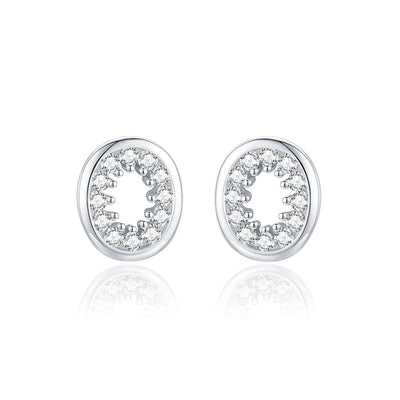 Silver oval halo crystal studs
