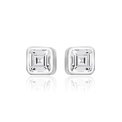 Silver Princess-Cut Crystal Stud Earrings