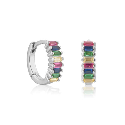 Silver rainbow crystal huggie earrings