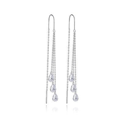 Silver teardrop crystal threader earrings