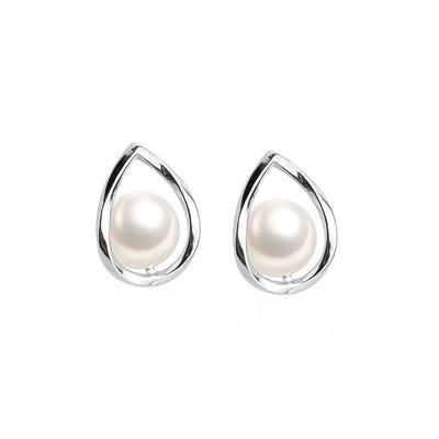 Silver Waterdrop Pear Stud Earrings