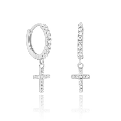 Silver White Crystal Cross Huggies