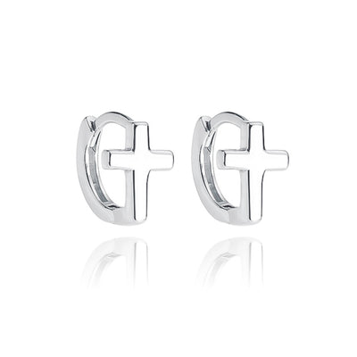 Simple Silver Cross Earrings