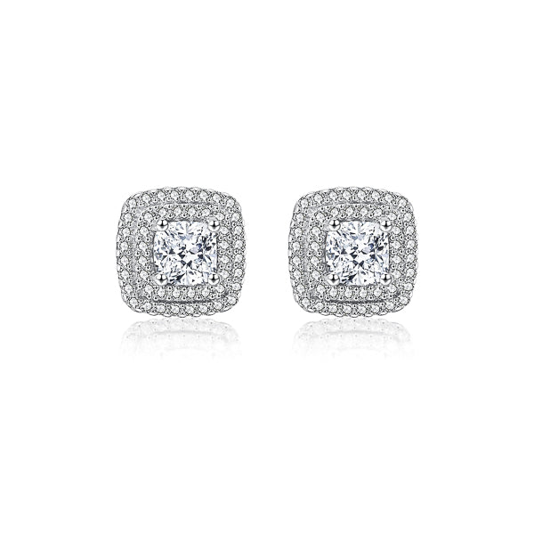 Square Cubic Zirconia Halo Stud Earrings | Classy Women Collection