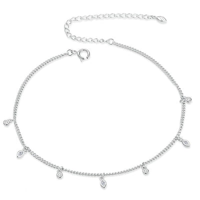 Silver Crystal Charm Anklet