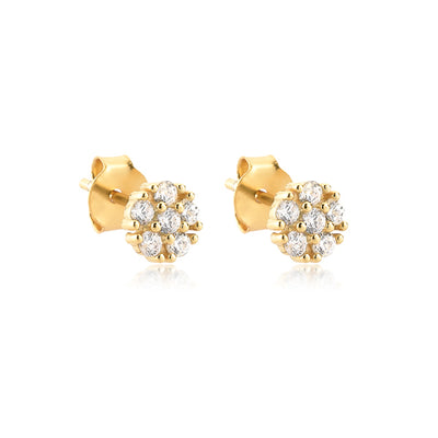 Gold white crystal floral studs