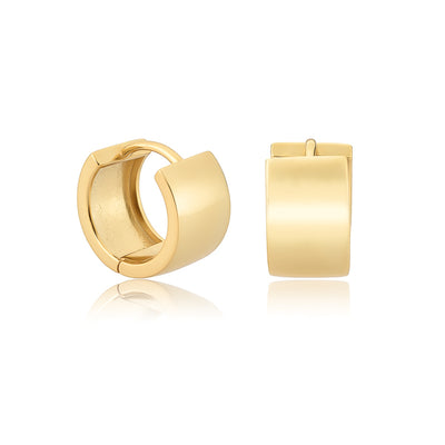 Wide gold huggie hoop earrings