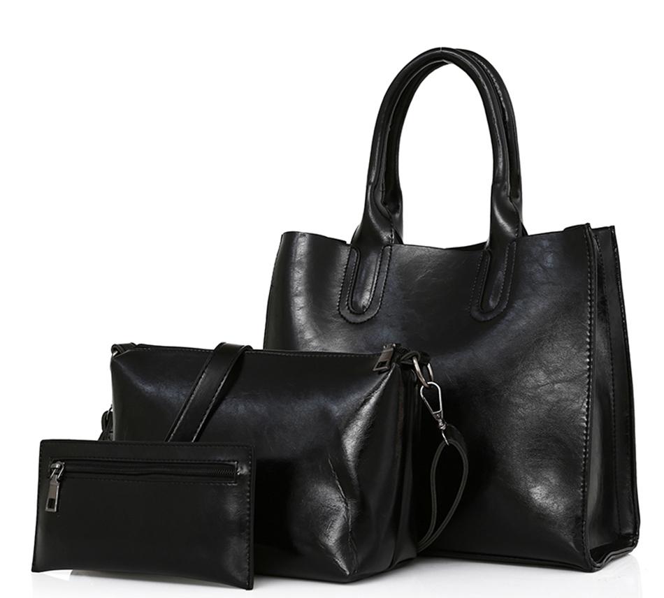 Black Handbag Set 3 Pieces Classy Women Collection