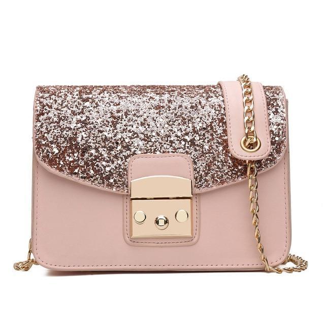 Cute Pink Sequin Chain Crossbody Bag - Gold Details | Crossbody Bags ...