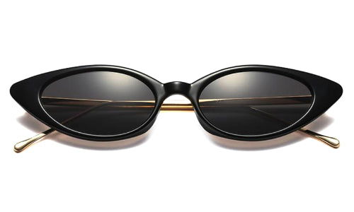 Black And Gold Cat Eye Sunglasses With Gold Temples Cwc Classy Women Collection 