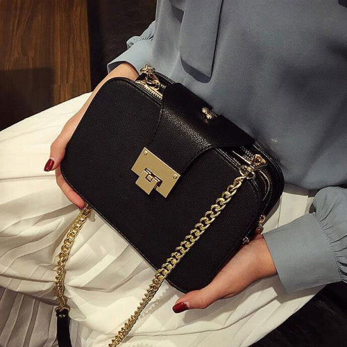 Black Crossbody Bag With Gold Chain | Classy Women Collection