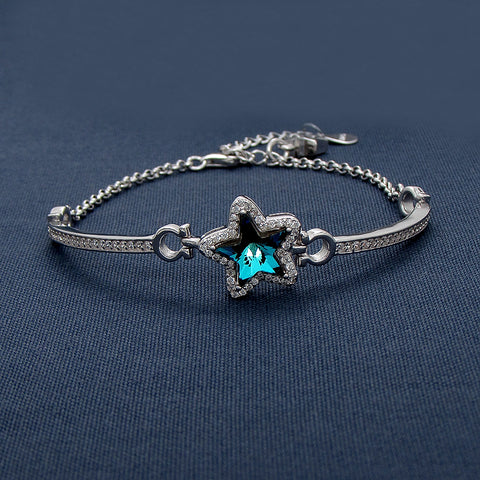 Blue Twinkler Covered With Tiny Sparkling Stones Silver Bracelet