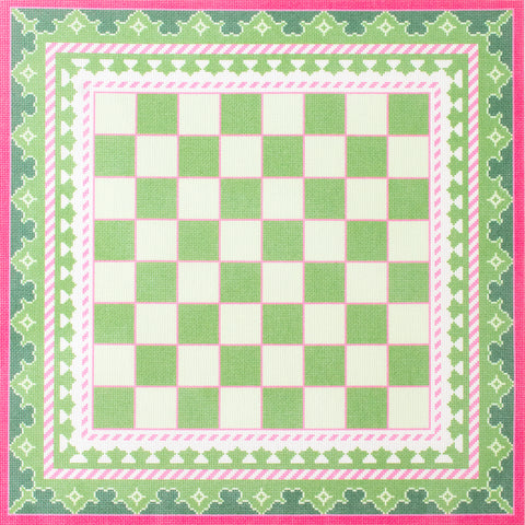 Pink & green chess board needlepoint canvas