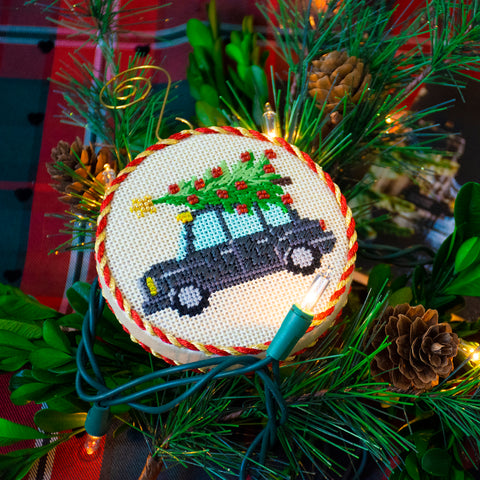 Finished Christmas in London - Taxi needlepoint ornament