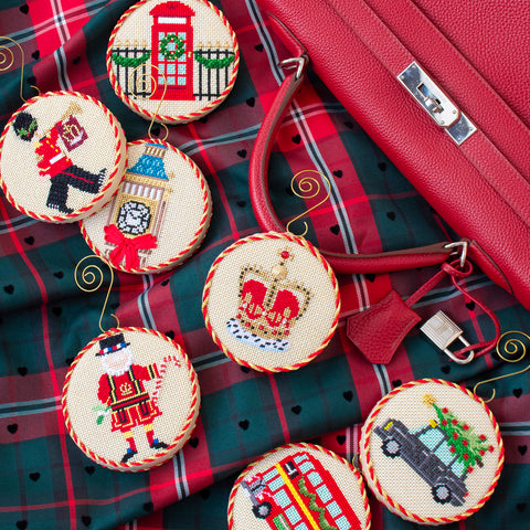 Finished Christmas in London needlepoint ornament series