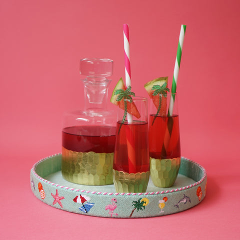 Needlepoint tray with drinks