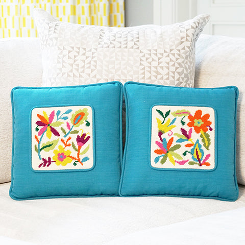 Mexican embroidery finished needlepoint pillows