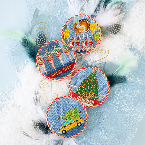 Kirk & Bradley's Holiday in New York series finished needlepoint ornaments