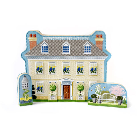 Manor House with Spring Windows finished needlepoint stand-up