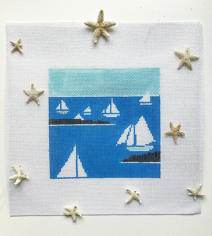 Alice & Blue square sailboat needlepoint canvas