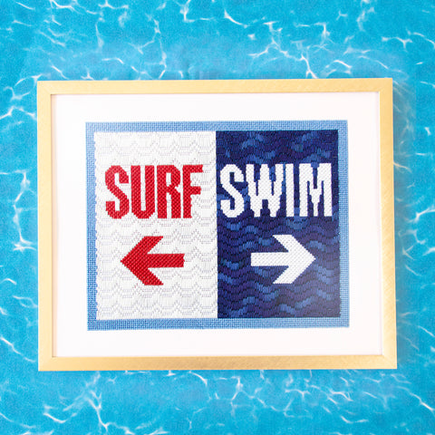 Framed Surf Swim Needlepoint To Go canvas