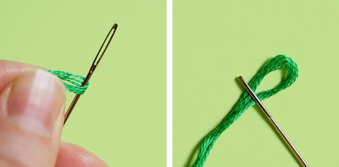 Threading your needle by folding your thread in half