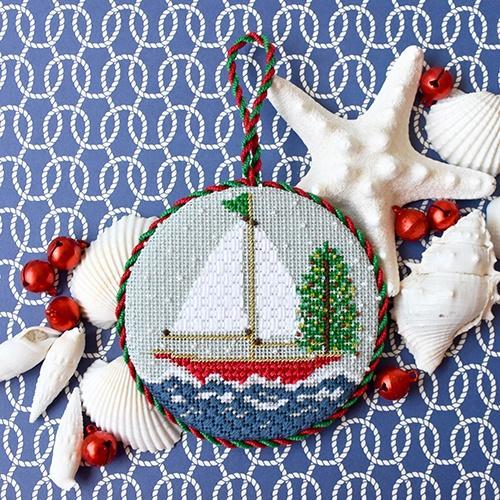 A-Wassailing stitched needlepoint ornament