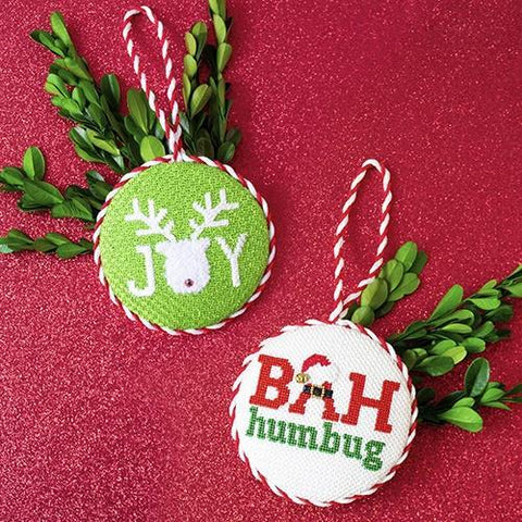 Joy / Bah Humbug needlepoint ornaments