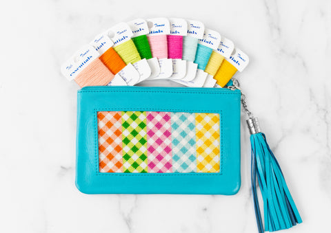 Gingham Self finishing clutch with threads