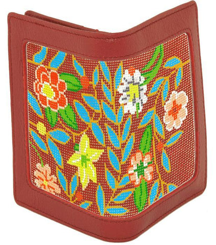 Red credit card holder with floral canvas