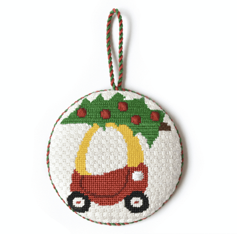 Finished Little Christmas Car needlepoint ornament