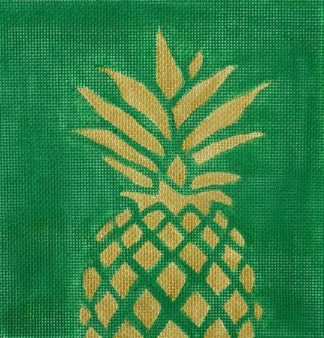 Pineapple square on green needlepoint canvas by Two Sisters